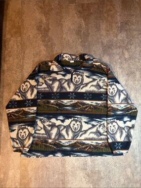 Vintage 1990s Ash Creek Wolves Fleece Sweater / Outdoorsman / 90s Sweater